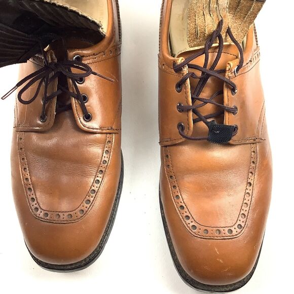 Vintage Etonic Men Golf Shoes 8 D Brown Tan Leather Oxford Brogue Metal Spikes main image 7